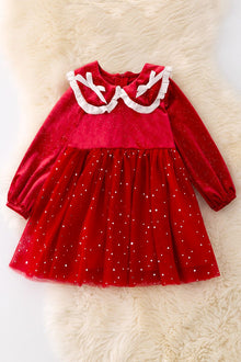  DRG42234 AMY: Shimmery red dress with fancy velvety fabric.