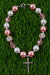 PINK TONE BUBBLE GUM BEAD NECKLACE W/CRUZ PENDANT . 3PCS/$15.00 ACG25153066