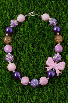  PURPLE TONE BUBBLE GUM BEAD NECKLACE W/BOW SIDE PENDANT . 3PCS/$15.00 ACG25153065