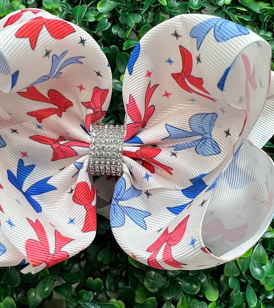 Patriotic bow printed 6.5" double layer hair bows. 4PCS/$10.00 BW-DSG-1004