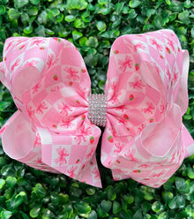  Strawberry + Bow 6.5" double layer hair bows. 4pcs/$10.00  BW-DSG-1003