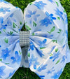 Blue Floral printed double layer hair bows. 4pcs/$10.00 BW-DSG-1014