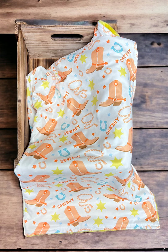 COWBOY & COWBOY BOOTS PRINTED BABY BLANKET. 38" BY 40". BKB25133001