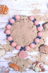 Pink & navy bubble necklace w/ seashell pendant. (3pcs/$15.00) ACG50153025 S