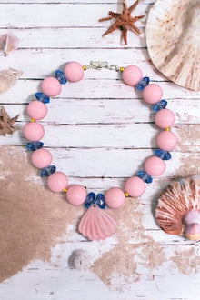  Pink & navy bubble necklace w/ seashell pendant. (3pcs/$15.00) ACG50153025 S