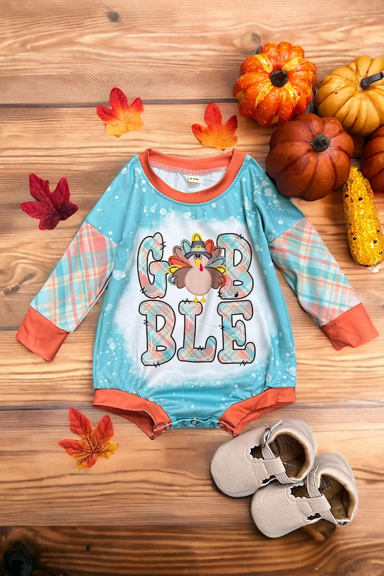 Goble" Thanksgiving printed baby romper. 232323S sol