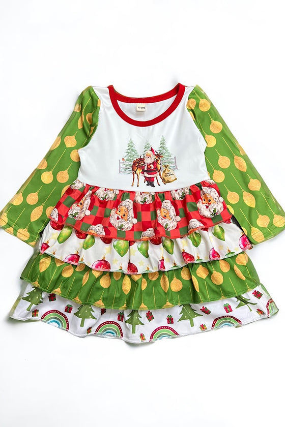 Santa printed dress w/ 4 layer ruffle. GLD040503-WENDY