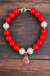 Red & pearl tone bubble necklace w/tree pendant. (3pcs/$15.00) ACG50153011 S