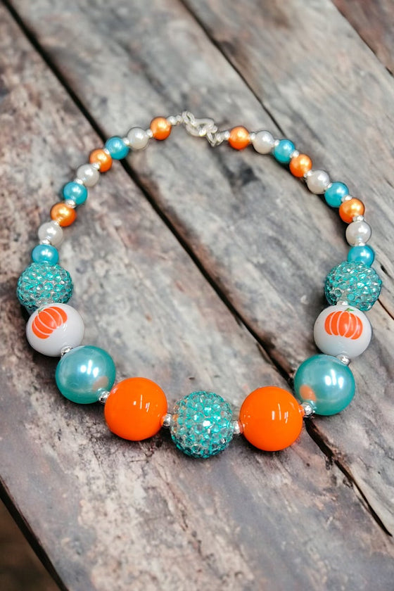 Turquoise, orange Pumpkin printed bubble necklace. (3PCS/$12.00 ACG45143001 S