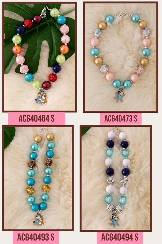 Multi-color bubble necklace w/character pendant. 3pcs/$15.00