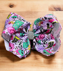  Space cowgirl character printed double layer hair bows. (6.5"wide 4pcs/$10.00) BW-DSG-900