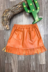 FAUX LEATHER FRINGE HEM SKIRT WITH STRETCHABLE WAIST BAND. DRG451122009-WEN