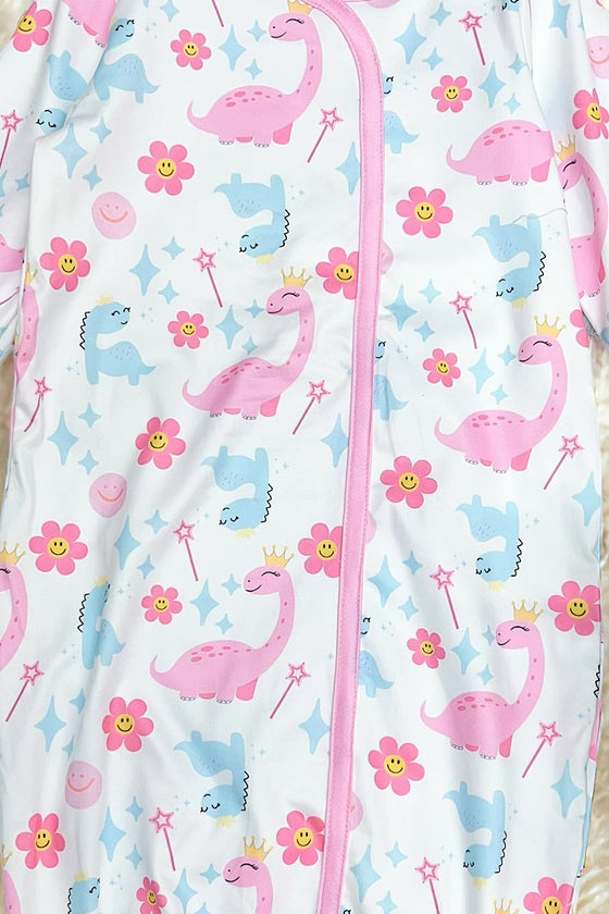 Pink Dinosaur printed baby gown. PJG15204001 one size