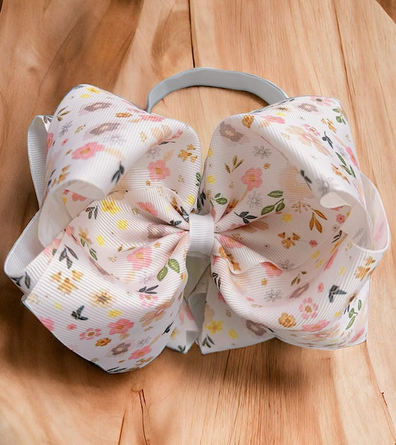 6" Ivory floral printed baby headband. 4pcs/$10.00 HB-2024-FL