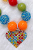 MULTI-COLOR BUBBLE NECKLACE WITH RHINESTONE HEART PENDANT. 3PCS/$12.00 XL-02160