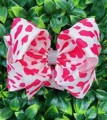  Fuchsia Bold cow spot printed double layer hairbows. (4pcs/$10.00)BW-DSG-963