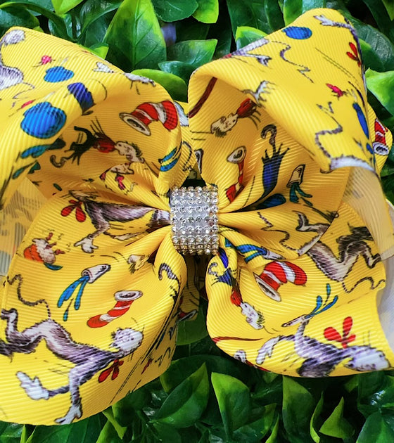 Yellow Cat w/a hat printed double layer hairbows. (4PCS/$10.00) BW-DSG-967