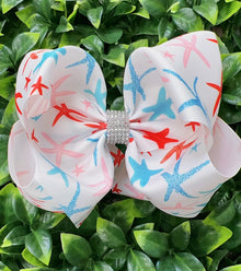  Seashell printed double layer hair bows. (4pcs/$10.00) BW-DSG-957