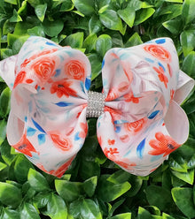  Coral rose printed double layer hair bows. (4PCS/$10.00) BW-DSG-961