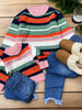 WOMEN-Multi-color stripe knit sweater mom. TPW651322001-SOL