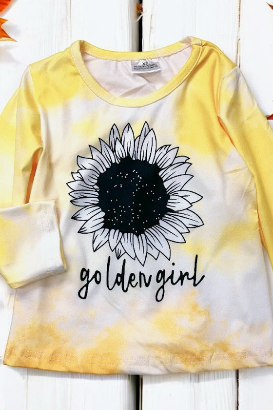 Golden girls tie dye long sleeve shirt w/sunflower print. CXSY-541455