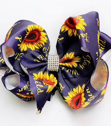  Sunflower printed double layer hair bows. (6.5"wide 4pcs/$10.00) BW-DSG-879