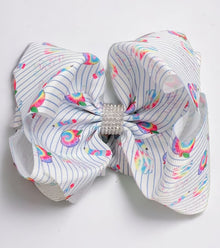  back to school printed double layer hair bows. (6.5"wide 4pcs/$10.00) BW-DSG-881