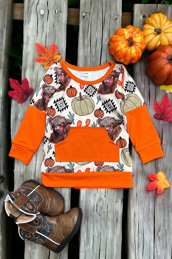 Highland cow/ fall printed boys sweatshirt. BT050409-JEAN