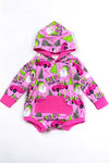 Santa printed on pink baby romper w/ hoodie. LR050404-SOL