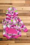 Santa printed on pink baby romper w/ hoodie. LR050404-SOL