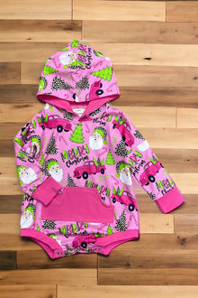  Santa printed on pink baby romper w/ hoodie. LR050404-SOL