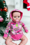 Santa printed on pink baby romper w/ hoodie. LR050404-SOL