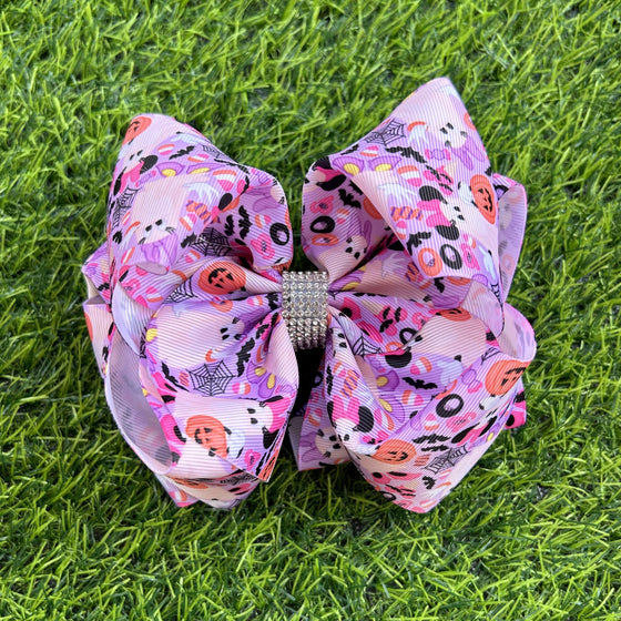 BW-DSG-1072: Ghost printed hair bows w/rhinestones.