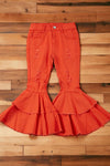 Hot orange double layer denim pants. PNG65153033-LOI