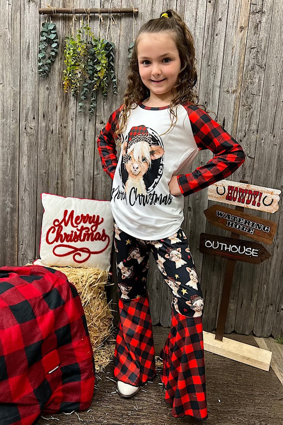 Mooey Christmas" plaid printed 2 piece set. 122323-AMY