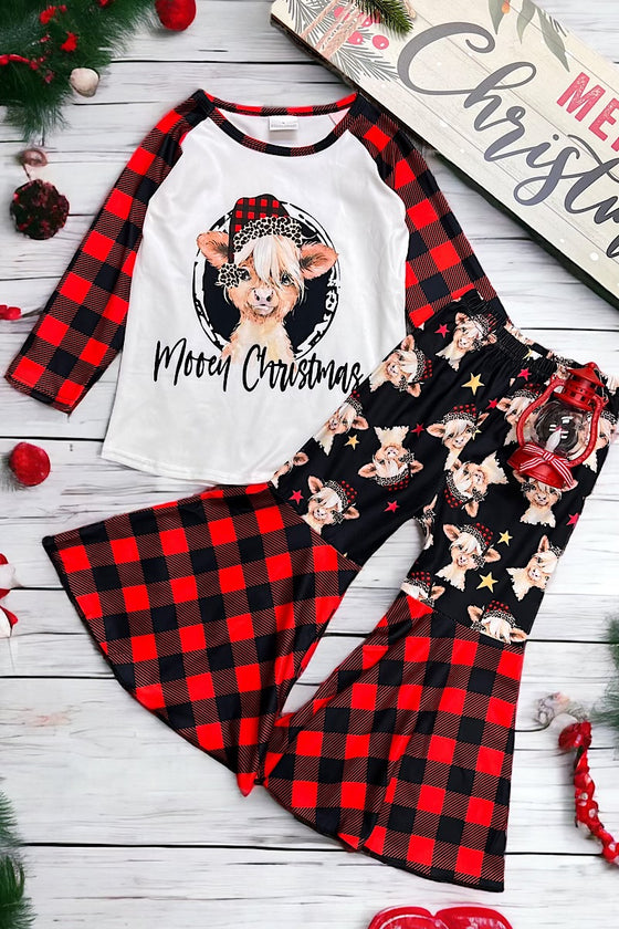 Mooey Christmas" plaid printed 2 piece set. 122323-AMY