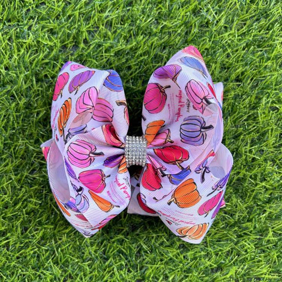 BW-DSG-1077 Magical pumpkin printed hair bows.