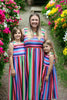 (Women)Green, pink & royal blue serape printed maxi dress. DRW25153007 WEN