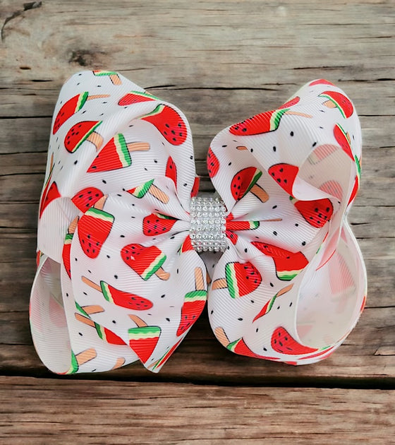 Watermelon popsicle printed double layer hair bows. (6.5"wide 4pcs/$10.00)BW-DSG-851