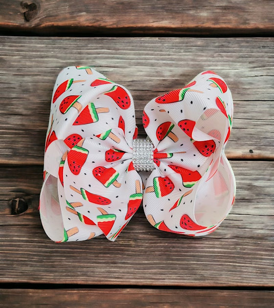 Watermelon popsicle printed double layer hair bows. (6.5"wide 4pcs/$10.00)BW-DSG-851