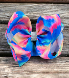  Deep blue tie die printed double layer hair bows. (6.5"wide 4pcs/$10.00)BW-DSG-853