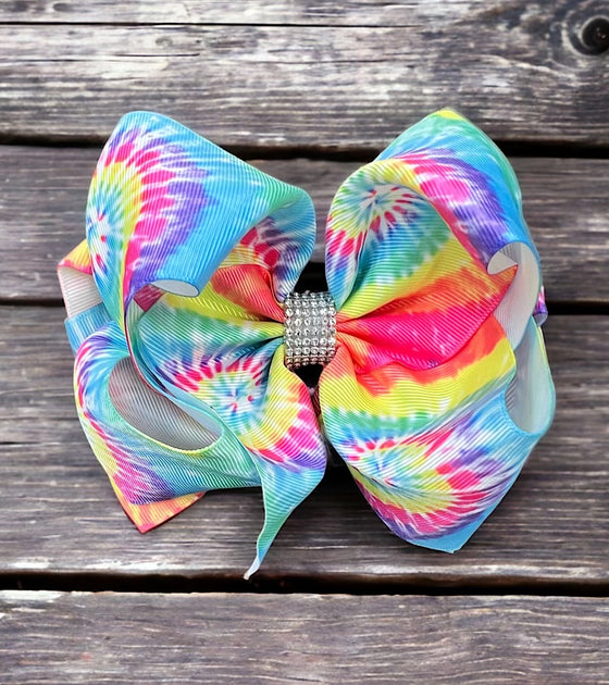 tie die Splatter printed double layer hair bows. (6.5"wide 4pcs/$10.00)BW-DSG-854