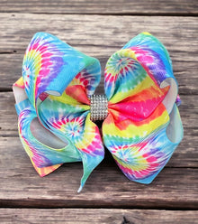  tie die Splatter printed double layer hair bows. (6.5"wide 4pcs/$10.00)BW-DSG-854