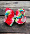 watermelon /green printed double layer hair bows. (6.5"wide 4pcs/$10.00)BW-DSG-856