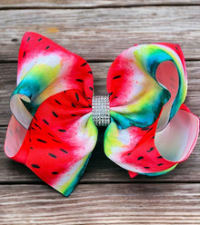  watermelon /green printed double layer hair bows. (6.5"wide 4pcs/$10.00)BW-DSG-856