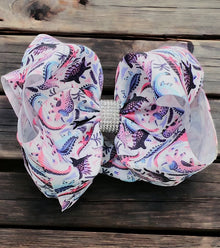  Dinosaur printed double layer hair bows. (6.5"wide 4pcs/$10.00)BW-DSG-858