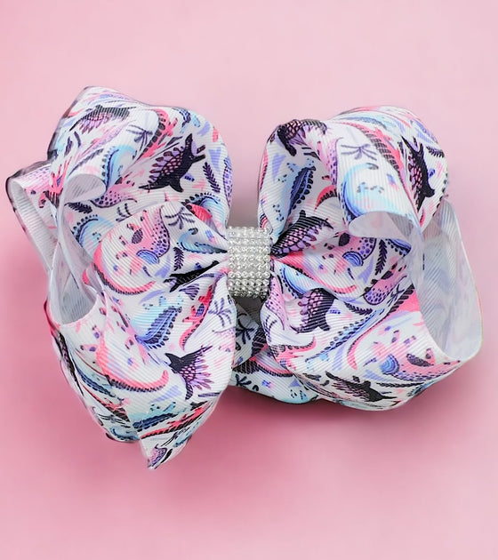 Dinosaur printed double layer hair bows. (6.5"wide 4pcs/$10.00)BW-DSG-858