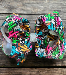  Multi-color cactus printed double layer hair bows. (6.5"wide 4pcs/$10.00)BW-DSG-860