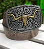 Longhorn gold buckle & horse print. BLT-10324