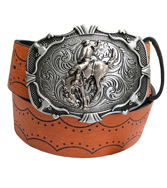 Horse rider & longhorn buckle belt. BLT-10326